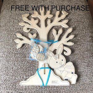 NWT, FREE WITH PURCHASE - WOODEN EASTER HANGING EGGS ORNAMENTAL TREE APPX 11"X8"